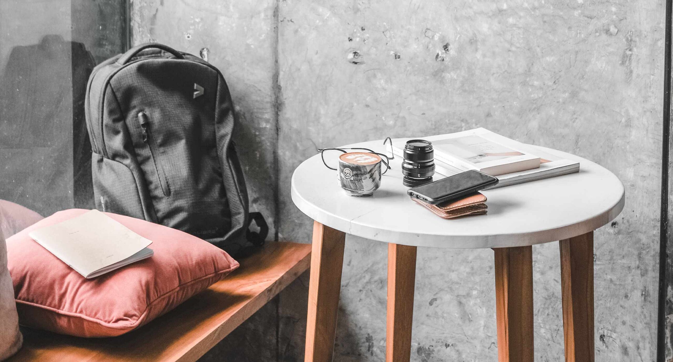 Workspace with Coffee and Creative Essentials